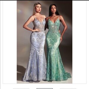 Shayla Sheer Corset Bodice Fitted Metallic Embroidered Lace Dress - Red